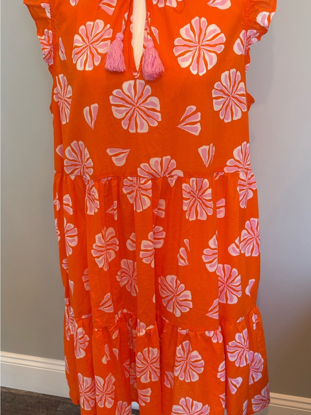 J.Crew XXL Orange Pink Floral Ruffle Tassel Beach Cover-Up Dress NWOT